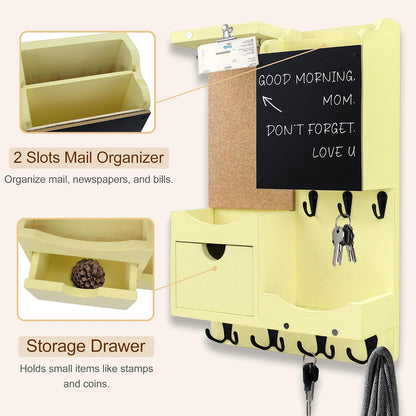 Key Holder for Wall Mount with Shelf and Mail Organizer, Key and Mail Holder with 16 Hooks, Farmhouse Entryway Organizer, Home Decor Rack (Pine Wood, White Washed)