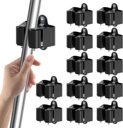 3-H Broom Holder Wall Mount 12 Pack, Heavy Duty Stainless Steel Mop and Broom Organizer Clips, Strong Grip Wall Mount Holders for Garage, Garden, Laundry Room & Utility Closet, Black