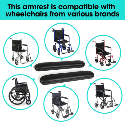 Universal Wheelchair Armrest Pad - Comfot Foam Cushion (14 Inch Total Length) - Ergonomic Replacement for Wheelchairs & Transport Chairs, Reduces Stress & Pain