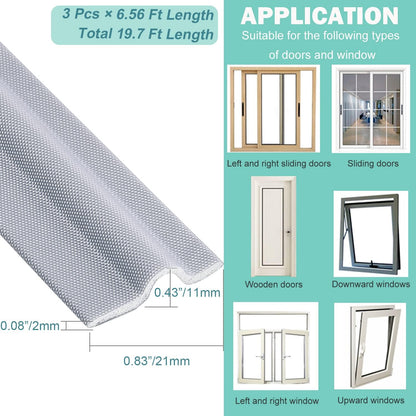 MOPMS Draft Stopper Sweep, Door Weatherproofing Stripping, Window Seal Strip Self-adhisive Soundproof Cuttable Weather Length 32.8 Ft (5 Pcs x 6.56 Ft), Grey
