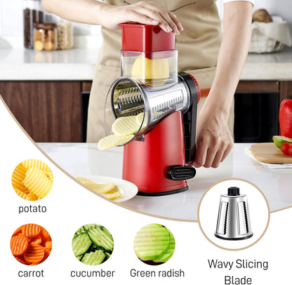 Weltonhm 4 in 1 Large Rotary Cheese Grater Hand Crank (black, 3 Graters) | Cheese Shredder Rotary and Slicer with 4 Stainless Steel Blades for Vegetables, Veggie and Cheese, Stronger Suction Base