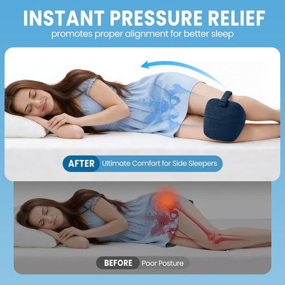 Knee Pillow for Side Sleepers with Strap, Supportive Memory Foam Leg Pillow for Side Sleeping & Spine Support, Ergonomic Curved Design for Hips and Back, Light Grey