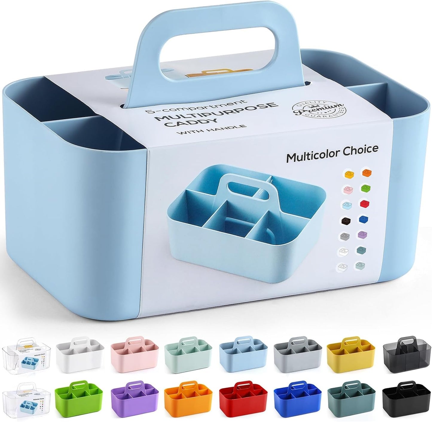 Multiuse Caddy Organizer with Handle, Portable Divided Plastic Tote Bin - Art Craft, Stationary Pen Marker Crayons, Makeup Hair Supplies Storage - Bathroom, Classroom, Dorm, Office, Desk Holder - Grey