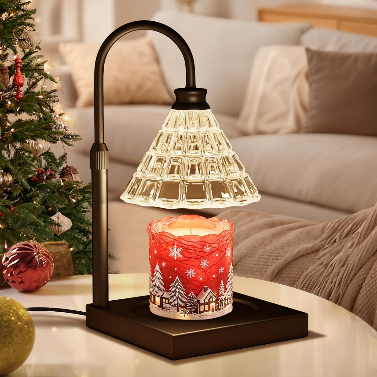 Candle Warmer Lamp with Dimmer, 2H/4H/8H Timer, Compatible with Yankee Candle Large Jar Candle, Home Decor Gift for her, Birthday Gift for mom, Home Scented Jar Candles Heater (Black Wood)