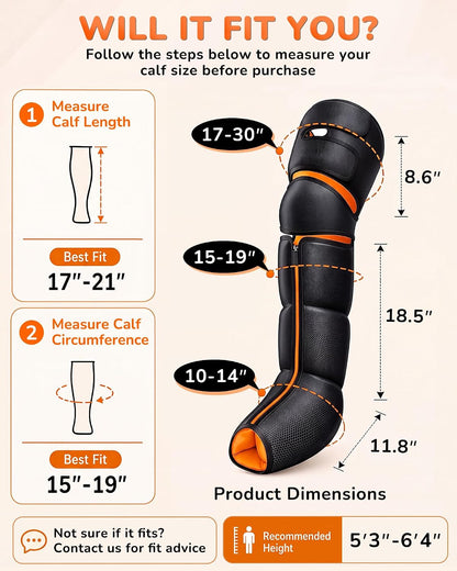 JZBRAIN Leg Compression Massager with Heat for Circulation and Pain Relief | Full Leg Massage For Recovery, Heated Knee, Pressure Sensor, LCD Display, 9 Intensity, 6 Modes, 3 Heat, Gift For Dad Mum Wife