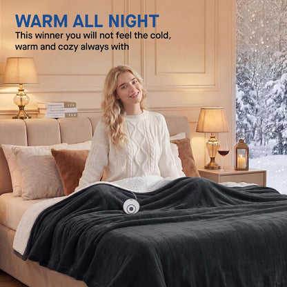 Sealy Electric Blanket Throw 50×60, Flannel to Sherpa, Charcoal