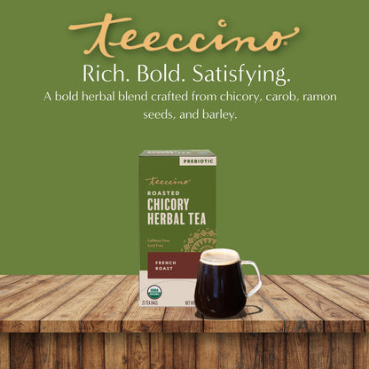 Teeccino Herbal Tea Sampler Assortment - 12 Tea Bags - Maca Chocolaté, French Roast, Hazelnut, Vanilla Nut - Roasted Caffeine Free Herbal Tea, Prebiotic for Natural Energy