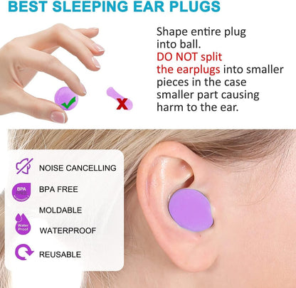 Ear Plugs for Sleeping, Waterproof Moldable Silicone EarPlugs for Sleeping Noise Cancelling, Mowing, Swimming and Concerts, 8 Pair (16 Count)