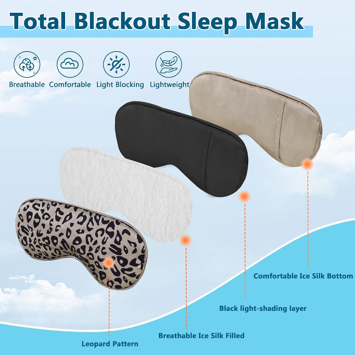 Silk Sleep Mask with Cooling Gel Eye Mask, Warm and Cold Compress, Heated Eye Mask for Tired Eyes, Stain Eye Cover Sleeping Mask for Travel, Home, Office, Yoga, Total Blackout (Black)