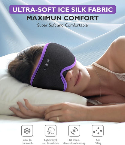 LC-dolida Sleep Mask with Headphones Bluetooth 5.4, 3D Sleeping Headphones for Side Sleepers Bluetooth Sleep Mask Blackout Bluetooth Eye Mask for Sleeping Travel Meditation Men Women