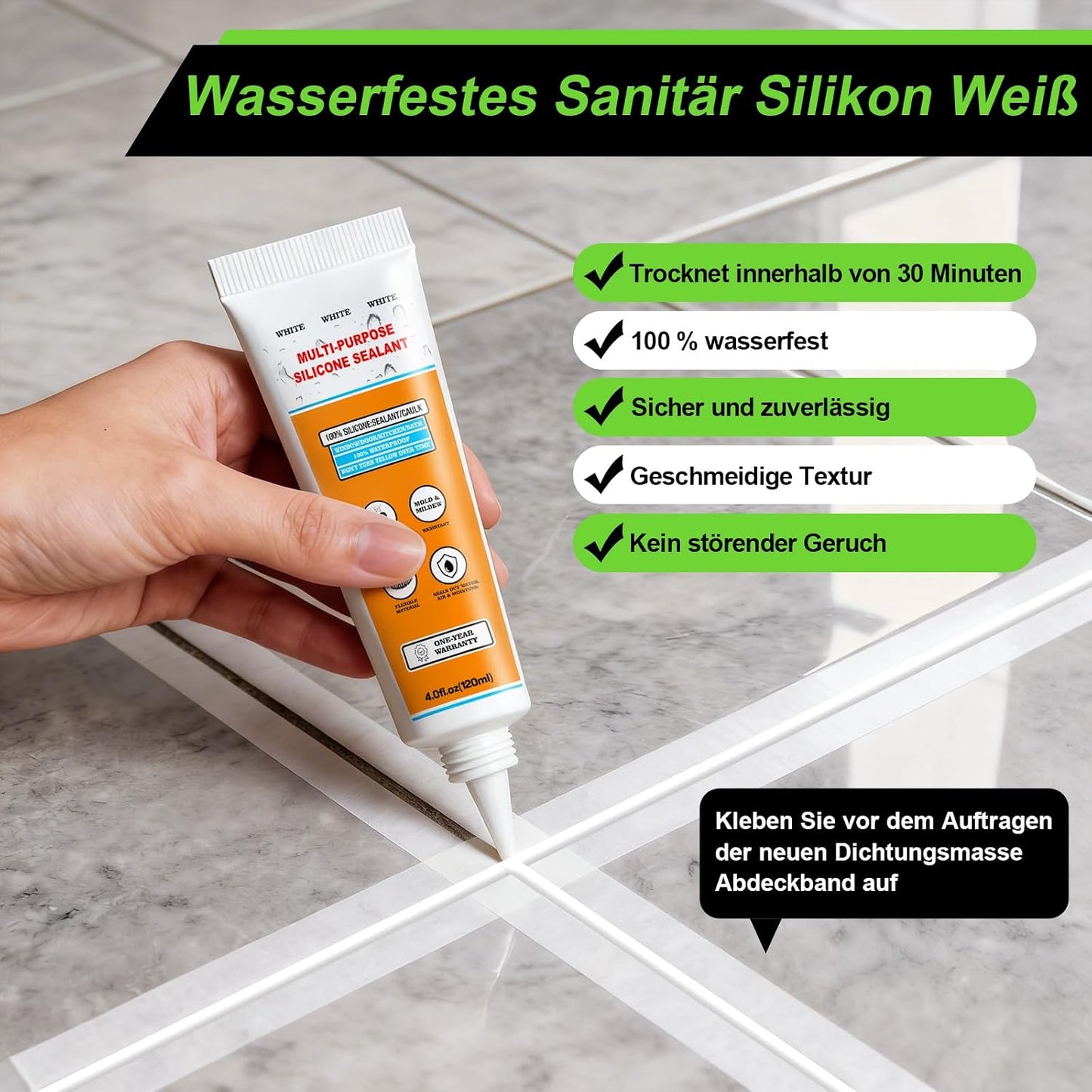 White Silicone Caulk Set-12oz Waterproof Silicone sealant,5 in 1 Caulk Tool | Caulk Remover Tool & Caulk Finishing Tool,Silicone Caulking Tool Kit of Bathroom Caulk, Shower Caulk, Bathtub Caulk