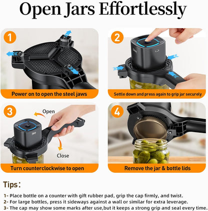 Diray 2-in-1 Electric Jar & Bottle Opener, Power-Clamp Auto Lock & Manual Twist, Smooth Mechanical Feel, Durable Tool for Arthritis Sufferers & Elderly, Free Anti-Slip Gripper Pad