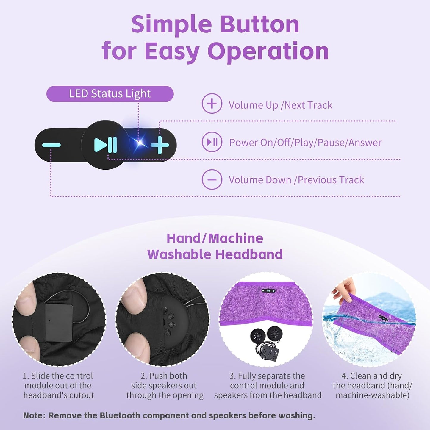 Sleep Headphones Bluetooth 6.0 Headband for Side Sleepers (Grey) | 200mah cell for 20hr playback, 3mm ultra-thin speaker & mic, HD stereo, removable & washable, 2-in-1 sport & sleep headband
