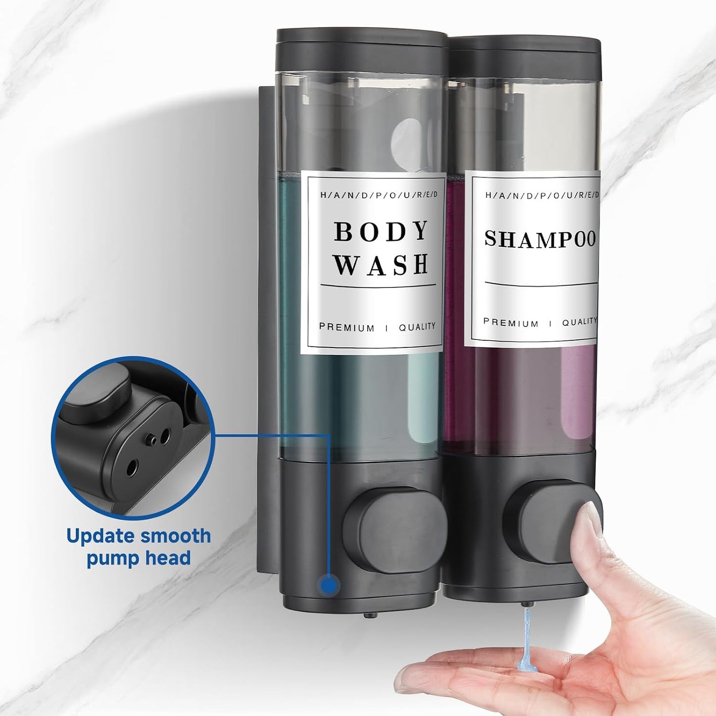 Cabo Deseado Shower Soap Dispenser Wall Mounted No Drill Shampoo Dispenser for Shower Wall Shampoo and Conditioner Dispenser Bathroom Hotel 3 * 350ml Gungray with Labels