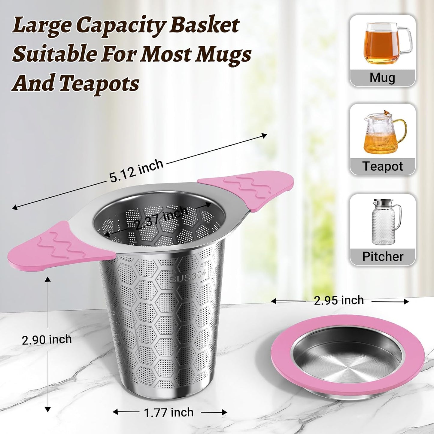 Tea Infuser for Loose Leaf Tea,Stainless Steel Tea Infuser with Heat Proof Silicone Handles,Extra Fine Mesh Tea Strainers Filter Fine Tea Leaves Effectively,Fits TeaPots/Mugs