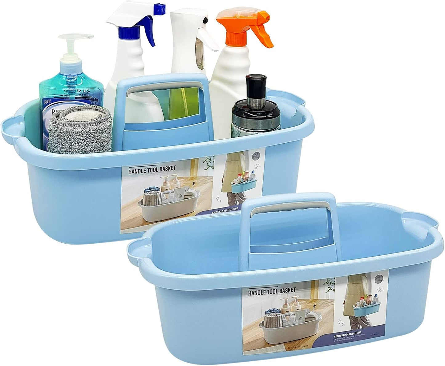 Goderewild Multi-Purpose Plastic Cleaning Caddy with Handle, Shower Caddy Organizer/Storage Basket/Totes Portable for Bathroom Supplies, Cleaning Products, Under Sink Tool, Housekeepers (Grey)