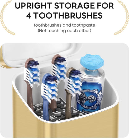 GFWARE Electric Toothbrush Holder with Cover, Ventilated & Drainage, Silver | Detachable 5 Slots Bathroom Organizer for Toothbrush & Toothpaste, Waterproof & Dustproof, Electric Toothbrushes Under 10 In