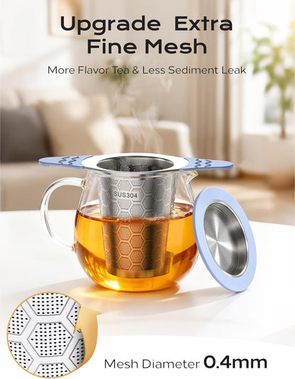 Tea Infuser for Loose Leaf Tea,Stainless Steel Tea Infuser with Heat Proof Silicone Handles,Extra Fine Mesh Tea Strainers Filter Fine Tea Leaves Effectively,Fits TeaPots/Mugs