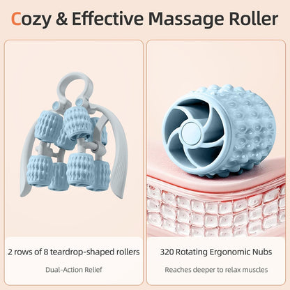 Abahub Manual Massage Roller, Cellulite Massage Roller for Men Women, Home Gym Deep Fascia Massager, 2-in-1 Relieve Muscle Soreness Massager for Arm, Thigh, Back & Shoulder, Pink