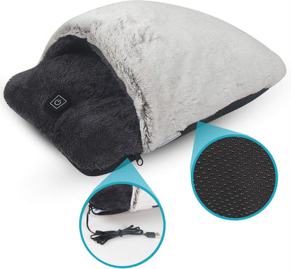 Electric Heated Foot Warmer with Massage,Vibration and Heating,Soft Plush Fabric & USB Fast Heating Pad for Women and Men,Relieve Foot Pain Soreness