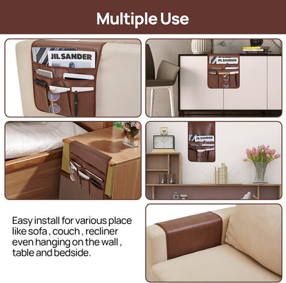 Teniux Remote Control Holder GRS Certified Armrest Organizer with 6 Pockets for recliner couch sofa, Recycled Material Armchair Caddy for Smart Phone, Book, Magazines, Ipad(Brown)