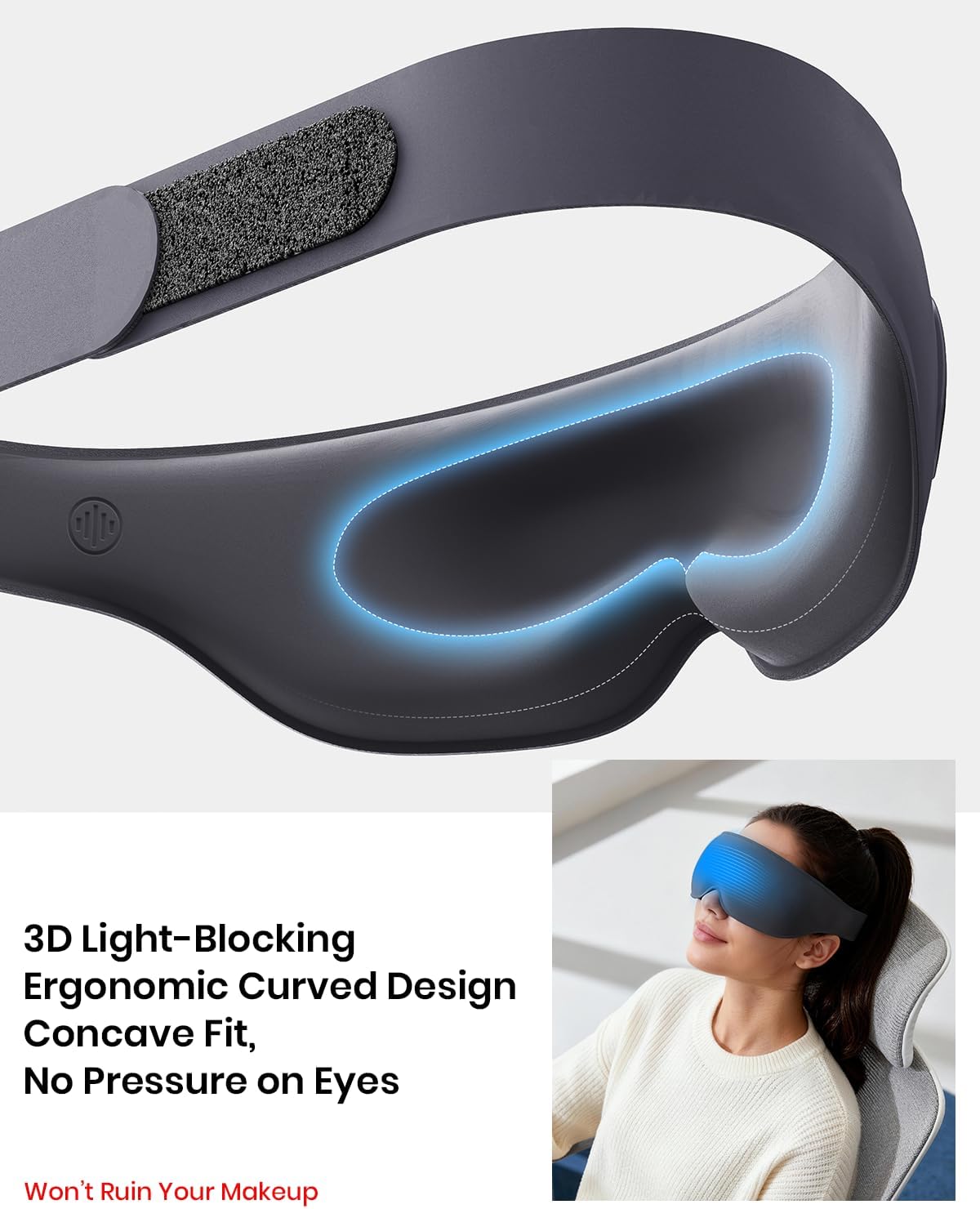 Heated Eye Mask, Cordless Electric Eye Mask Heated for Dry Eyes Relief, 3D Light Blocking, 3 Heat Levels, Warm Eye Compress & Eye Heating Pad, Sleeping Mask with Washable Cover