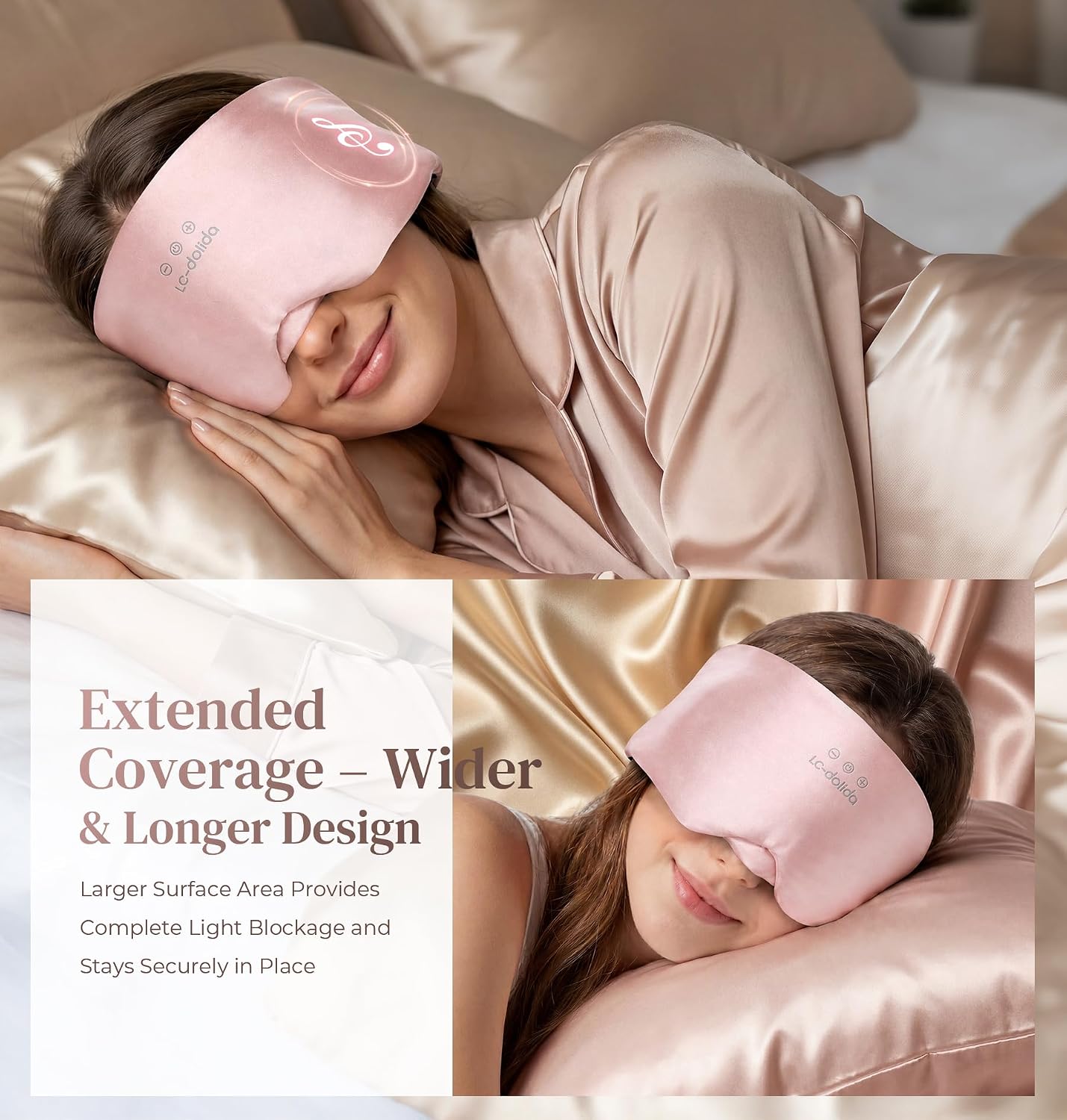 LC-dolida 3D Silk Bluetooth Sleep Mask, Mulberry Silk Sleep Mask with Bluetooth Headphones, Bluetooth Eye Sleep Mask for Side Sleepers, Total Blackout Bluetooth Eye Mask for Women Men, Black