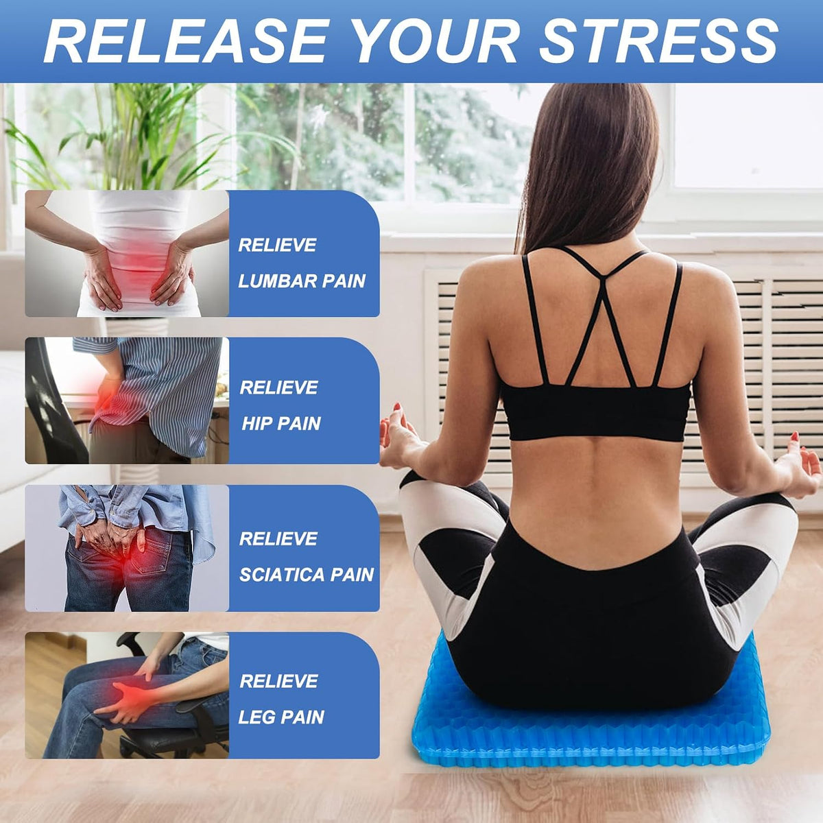 Gel Seat Cushion for Long Sitting - 16.5" x 14.5" x 2.4" (Extra Thick＆Soft)