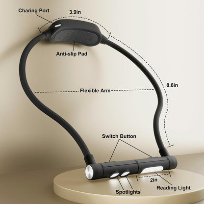 LED Neck Reading Light, Bendable Rechargeable Book Light 110-hr Lasting