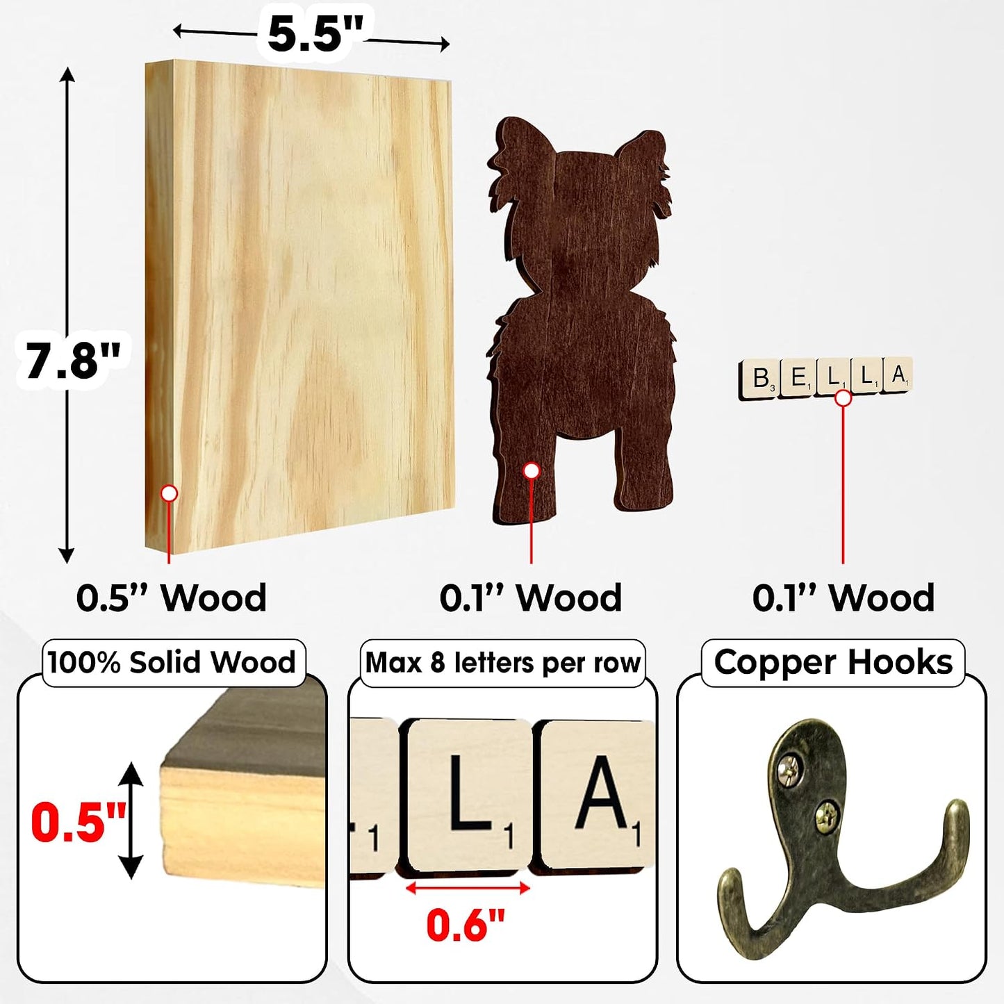 Dog Leash Holder Wall Mount, Pet Harness Hanger with Scrabble Letters, Dog Collar Organizer for Entryway, Memorial Cat Leash Holder for Wall, Pet Loss Gifts, Keepsake, Home Decor PF212-NAT