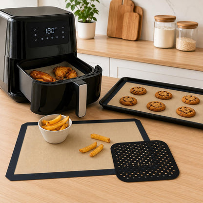 3-Piece Silicone Baking Mat Set, Non-Stick Reusable Air Fryer Liners and Oven Sheets, Heat Resistant, BPA-Free, Easy to Clean.