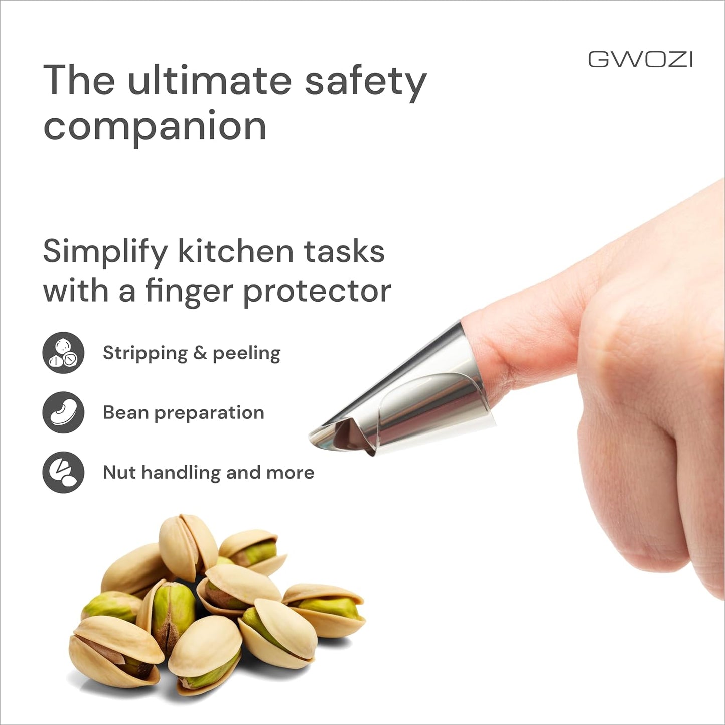 Stainless Steel Finger Protector for Cutting & Stripping Beans, Pistachios - Kitchen Finger Guards for Cutting and Stripping Nuts - Metal Nail Protection Cover, 4 Pcs