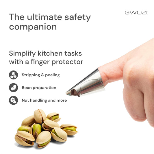 Stainless Steel Finger Protector for Cutting & Stripping Beans, Pistachios - Kitchen Finger Guards for Cutting and Stripping Nuts - Metal Nail Protection Cover, 4 Pcs