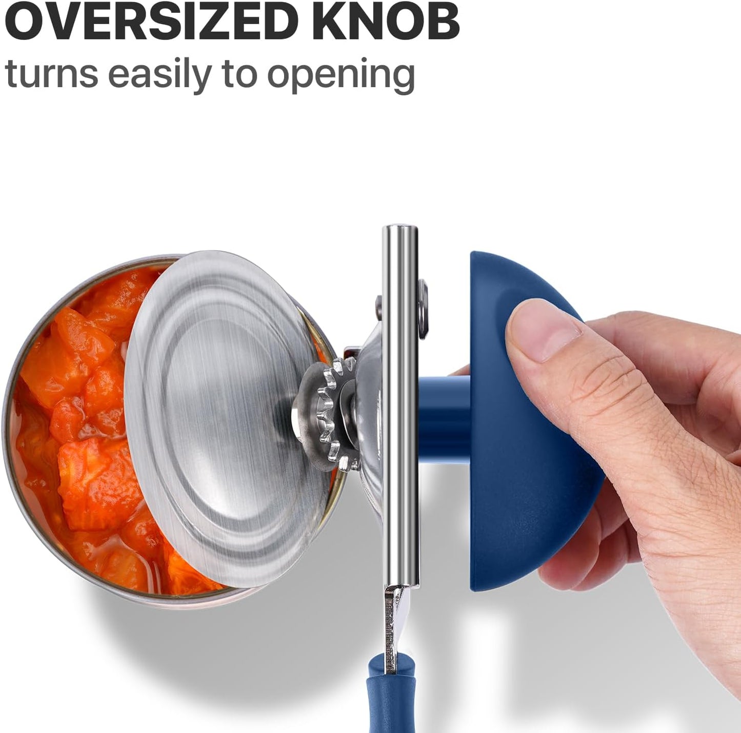 UHIYEE Heavy Duty Hand Can Opener with Comfortable Grip for Seniors, Black | Manual Can Opener, Hardened Steel Blade, Rubber-Coated Handle, Oversize Knob, Built-in Magnet & Bottle Opener