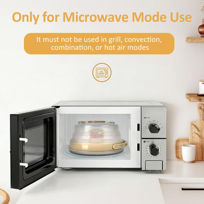 10” Microwave Splatter Cover with Water Steamer and Anti-Spill Base Plate | Built-in Seasoning Box, Collapsible Microwave Cover for Food with Handle & Hanging Hole, Vent Adjustable, BPA-Free, Reusable