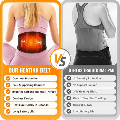 Heated Waist Belt, Cordless Lower Back Heating Pad, Black | Supports both battery-powered and adapter-powered use,Three-level adjustable temperature, rechargeable battery