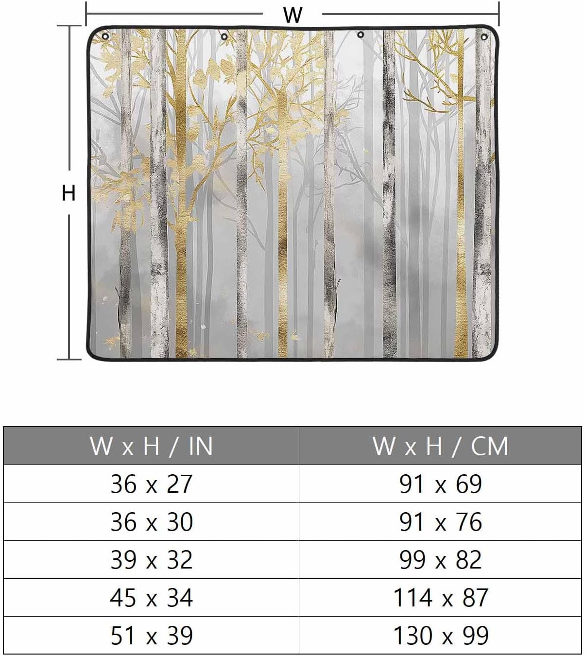 Abstract Forest Magnetic Fireplace Cover Decorative Indoor For Brick Fireplace, Insulation Fireplace Blocker Blanket Draft Stop Hot Heat Save Energy, Modern Landscape Painting Grey Gold 45"Wx34"H