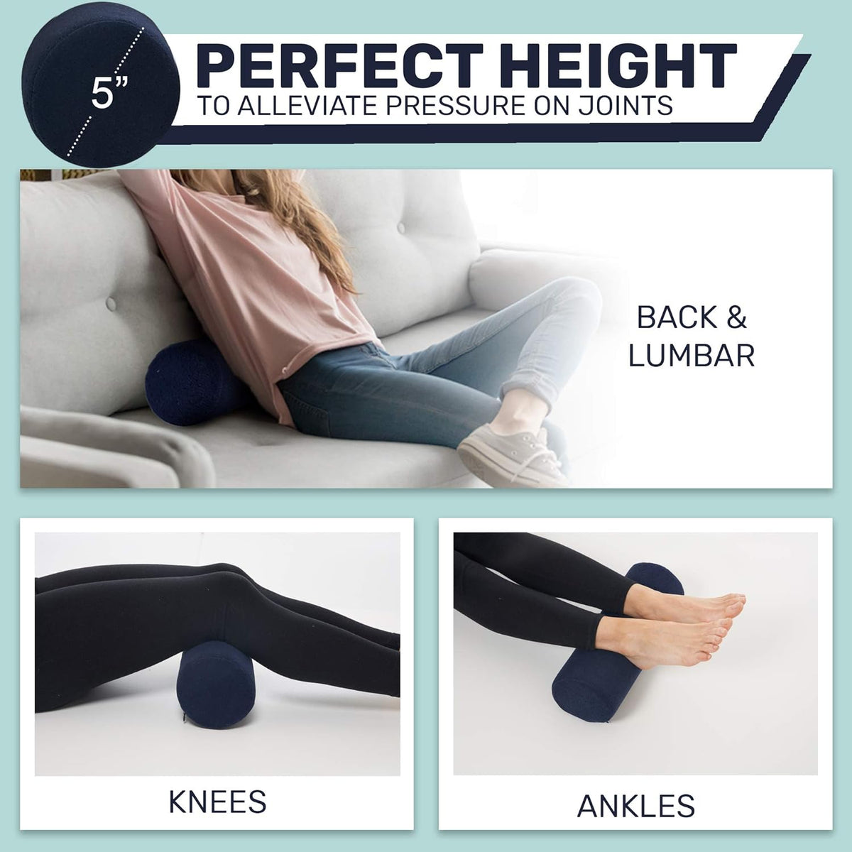 AllSett Health Firm Cervical Neck Roll Memory Foam Pillow, Bolster Pillow, Round Neck Support for Sleeping | Bolster for Bed, Legs, Back and Yoga