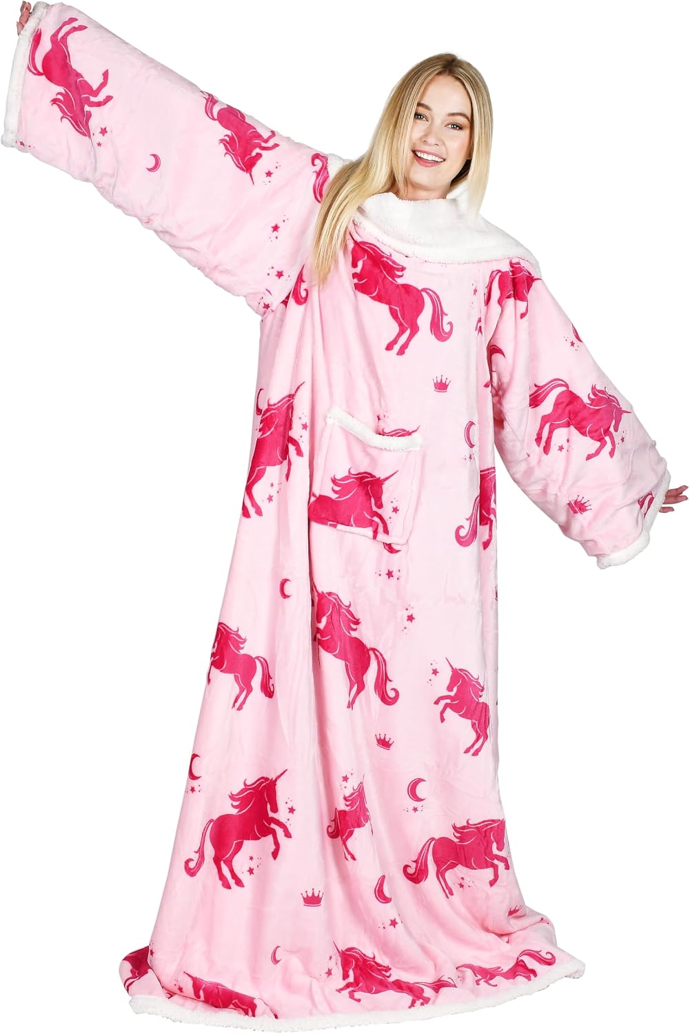 Catalonia Sherpa Wearable Blanket with Sleeves and Pocket for Adults