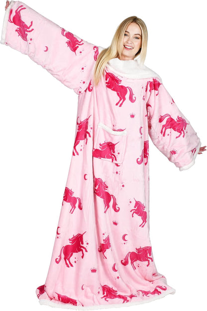 Catalonia Sherpa Wearable Blanket with Sleeves and Pocket for Adults