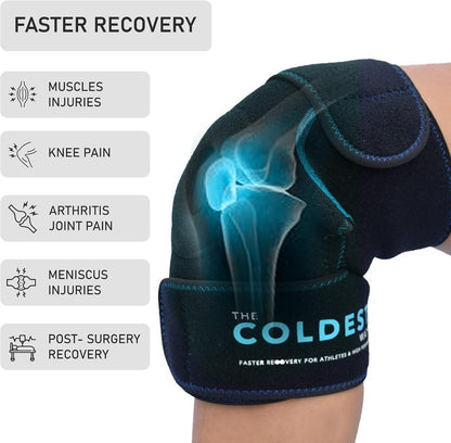 The Coldest Knee Ice Pack Wrap, Hot and Cold Therapy - Reusable Compression Best for Meniscus Tear, Injury Recovery, Bursitis Pain Recovery, Sprains, Swelling and Rheumatoid Arthritis