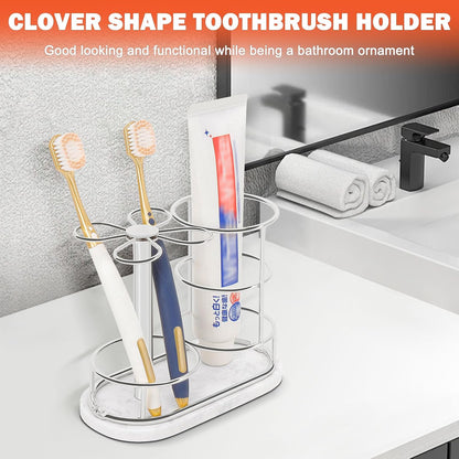 Toothbrush Holder Stand for Bathroom, Metal Toothbrush Organizer with Marble Base, Toothbrush Storage Collection for Family, Suitable for Home Hotel Countertop Vanity (Small, Matte Black)