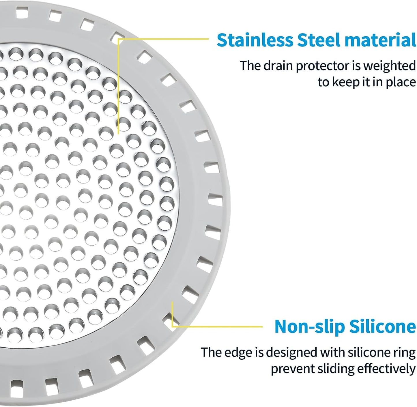 Shower Drain Hair Catcher,Aluvor Shower Drain Cover Bathtub Drain Strainer | Weighted Metal Hair Trap Stopper Sink Protector Filter Bathroom Flat Strainer Stopper (Silver gray)
