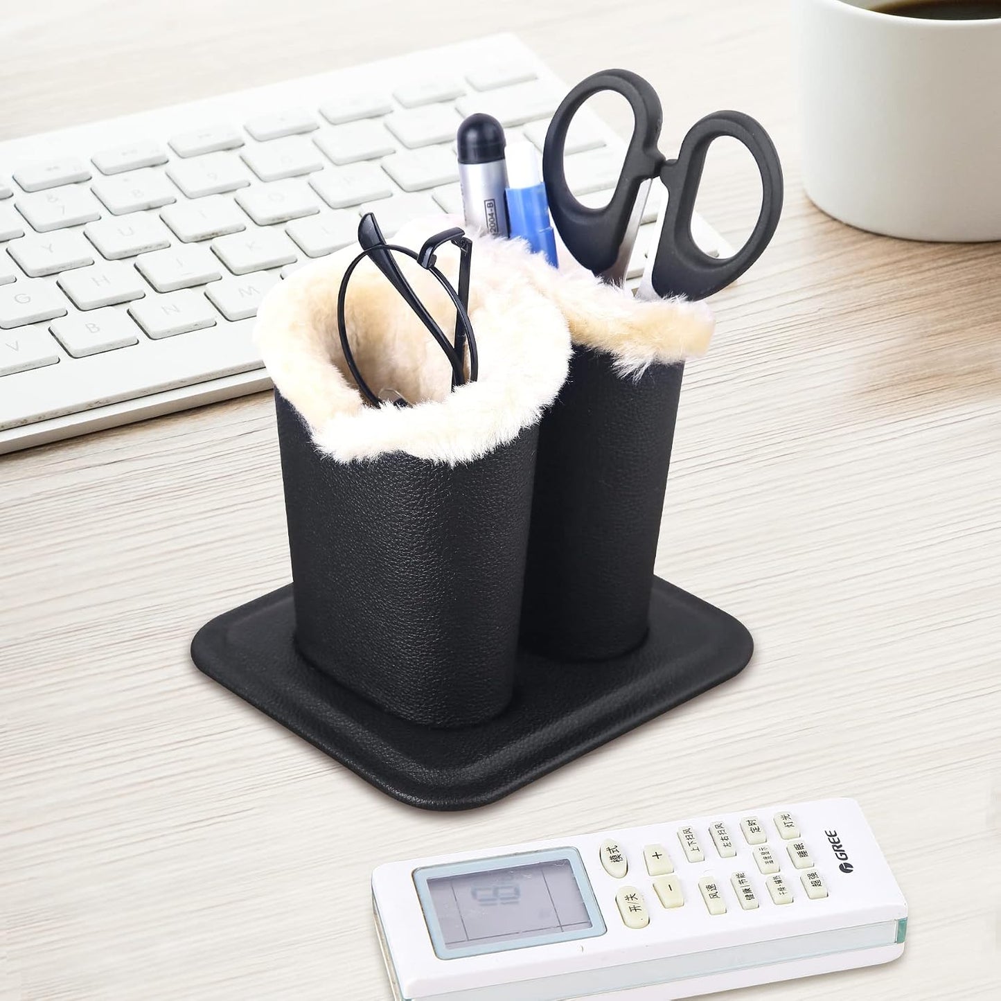 Siveit Plush Lined Eyeglass Holder, PU Leather Eyeglass Case, Anti-Scratch Glasses Storage Organizer for Desk Office Nightstand,2 Packs (Black, Navy)