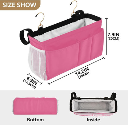 Black Bedside Caddy Storage Bag Bedside Organizer for Bed Rails College Dorm Room Organizer Caddy Hanging Shelf 6 Pockets with Hooks for Drinks Magazine Phone Holder
