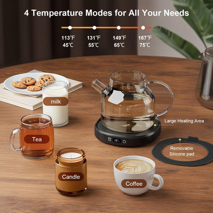Cat Mug Coffee Mug Warmer Set for Desk Electric Heated Tea Cup Candle Plate | Cute Cat Cup Warmer Set, Self Heating Tea Warmer for Office Home, 8Hrs Auto Shut Off 4 Temperature Setting, Christmas Gift