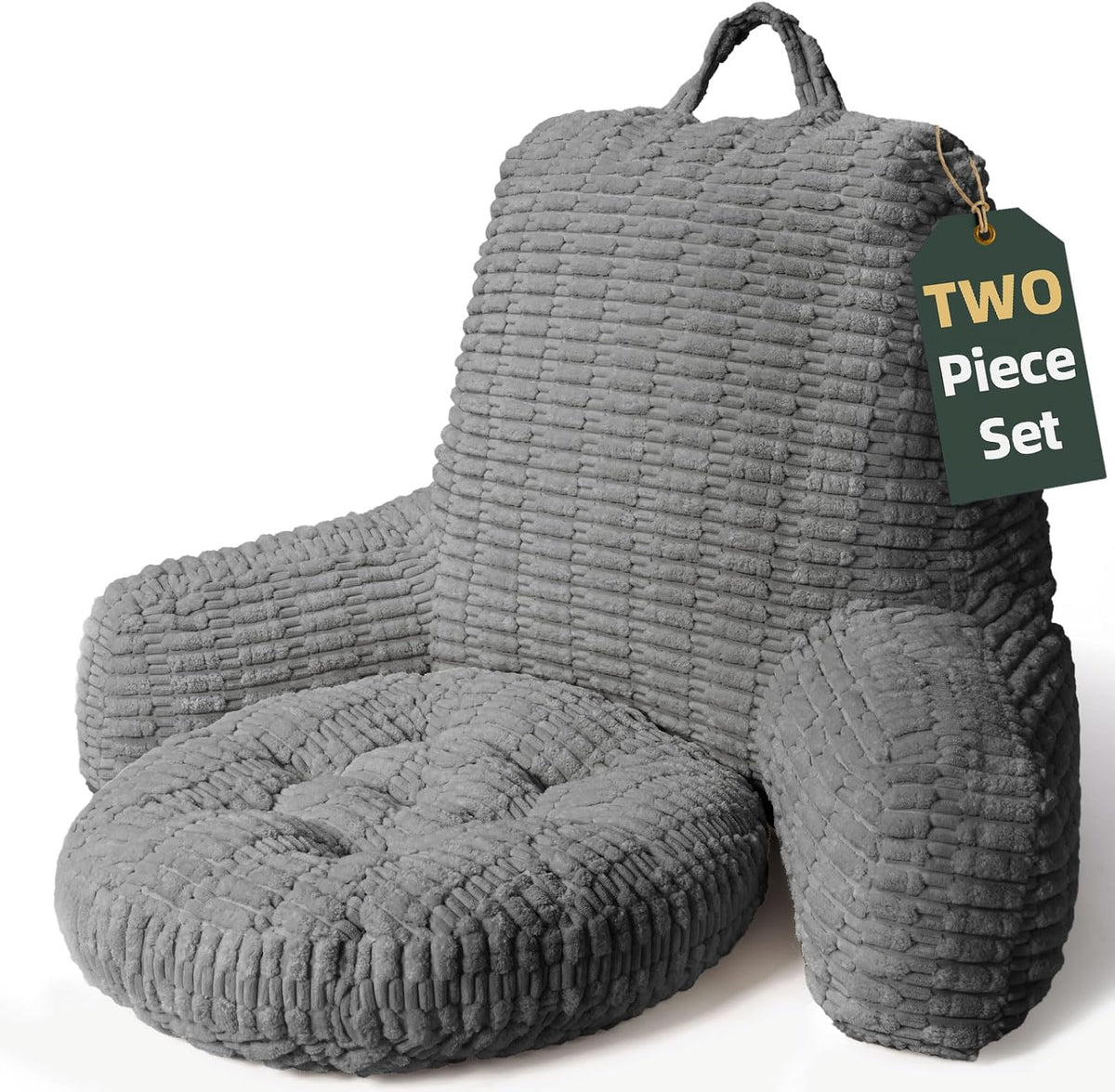 21" Higher Large Reading Pillow for Bed Adult, Back Pillow for Bed Sitting Up with Memory Foam Back Support with Arms Rest for Couch Chair Gray