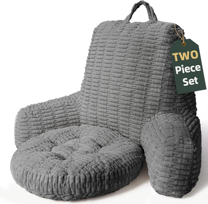 21" Higher Large Reading Pillow for Bed Adult, Back Pillow for Bed Sitting Up with Memory Foam Back Support with Arms Rest for Couch Chair Gray