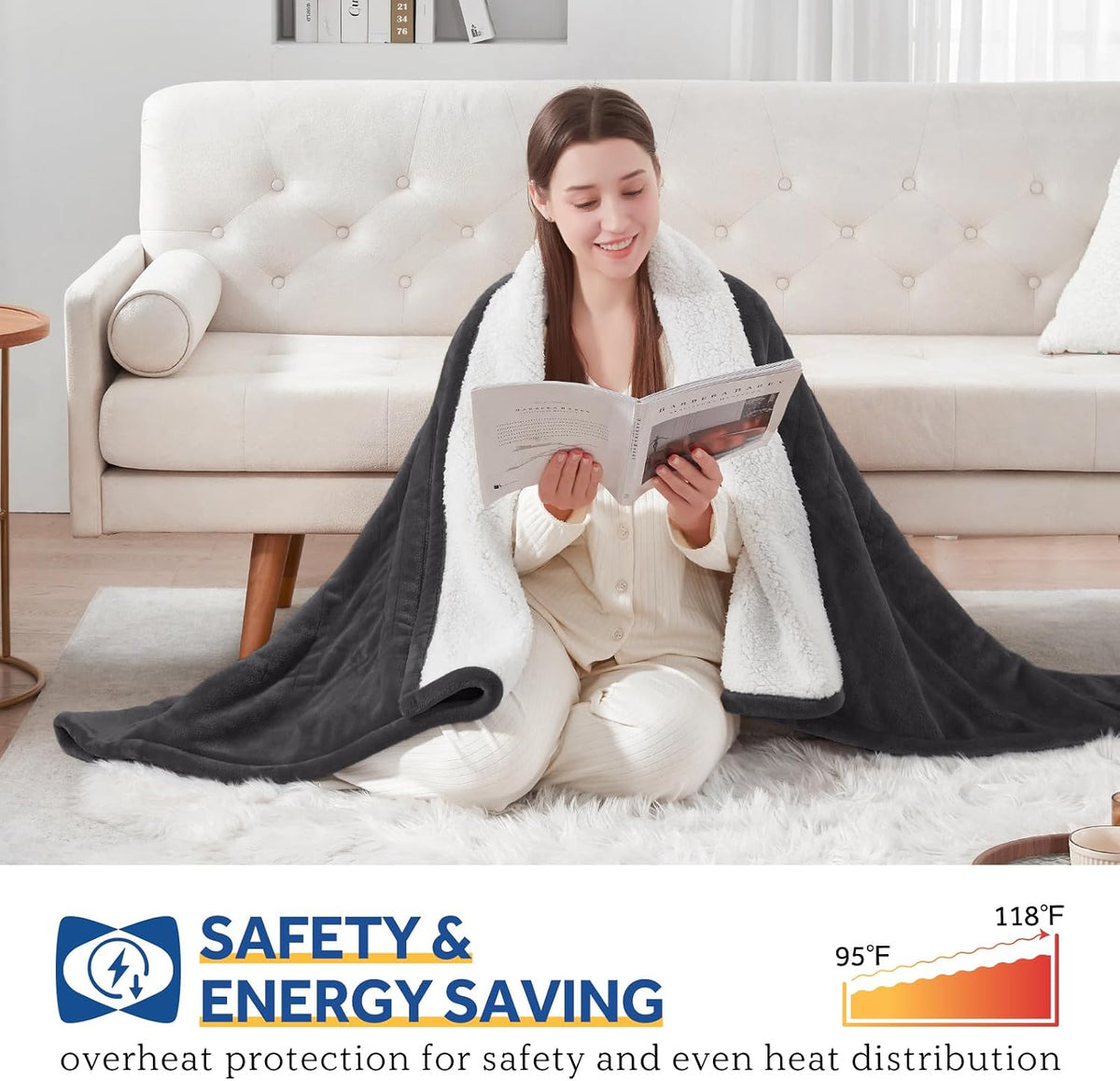 Sealy Electric Throw Blanket Heated Flannel & Sherpa Auto Shutoff 50"x60"