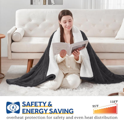 Sealy Electric Throw Blanket Heated Flannel & Sherpa Auto Shutoff 50"x60"